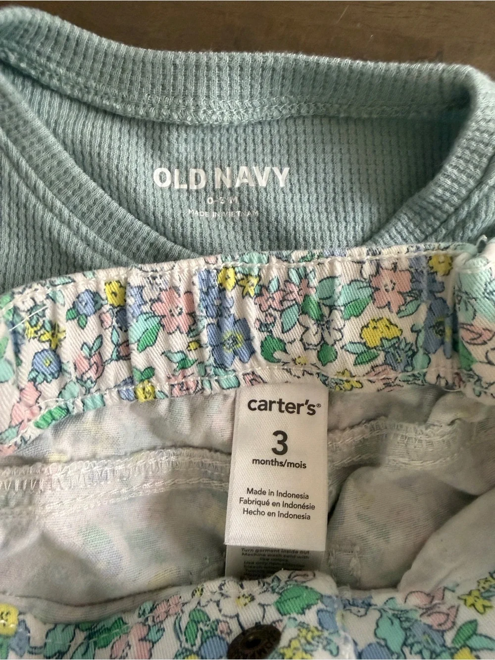 Carter's/Old Navy Baby Girls 3M 2pc Cotton Floral Waffle Top Jeans Set